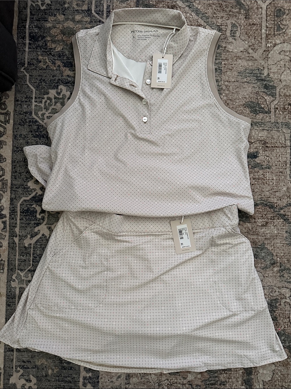 Peter Millar Cream Micro-Print Sleeveless Polo & A-Line Skort Set NWT